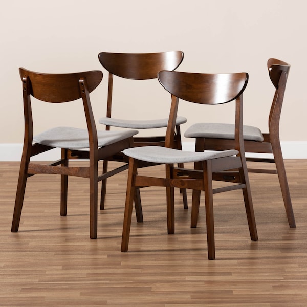 Baxton Studio Parlin Grey Upholstered and Walnut Wood 4-Piece Dining Chair Set - 167-10810