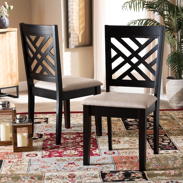Baxton Studio Caron Sand Upholstered Espresso Wood 2-Piece Dining Chair Set - 162-10525