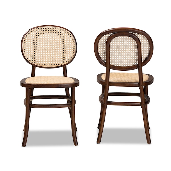 Baxton Studio Garold Mid-Century Brown Woven Rattan and Walnut Brown Wood 2-Piece Cane Dining Chair Set PR - 195-2PC-12387-ZORO