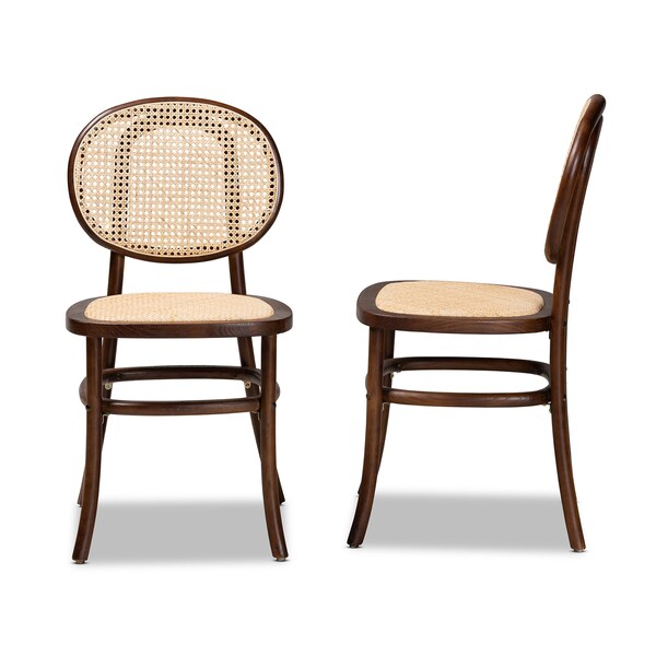 Baxton Studio Garold Mid-Century Brown Woven Rattan and Walnut Brown Wood 2-Piece Cane Dining Chair Set PR - 195-2PC-12387-ZORO