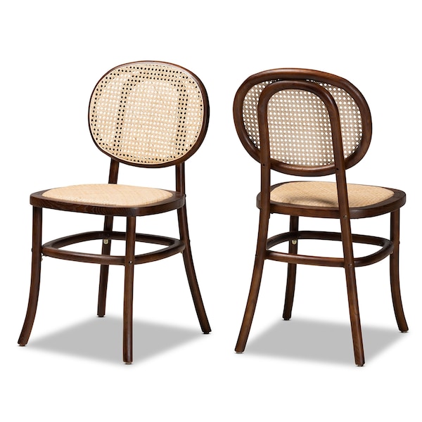 Baxton Studio Garold Mid-Century Brown Woven Rattan and Walnut Brown Wood 2-Piece Cane Dining Chair Set PR - 195-2PC-12387-ZORO