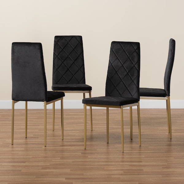 Baxton Studio Blaise Glam and Luxe Black Velvet Upholstered and Gold Finished Metal Dining Chair Set (4PC) - 194-4PC-11776-ZORO
