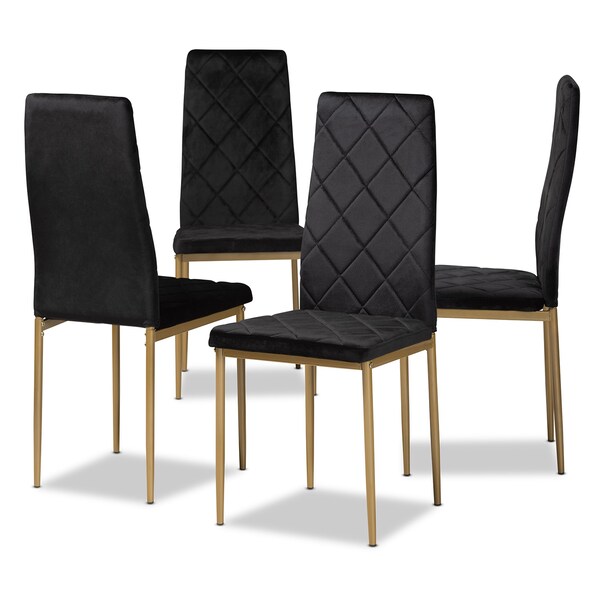 Baxton Studio Blaise Glam and Luxe Black Velvet Upholstered and Gold Finished Metal Dining Chair Set (4PC) - 194-4PC-11776-ZORO