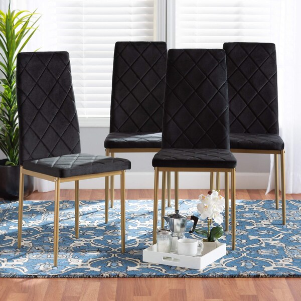 Baxton Studio Blaise Glam and Luxe Black Velvet Upholstered and Gold Finished Metal Dining Chair Set (4PC) - 194-4PC-11776-ZORO
