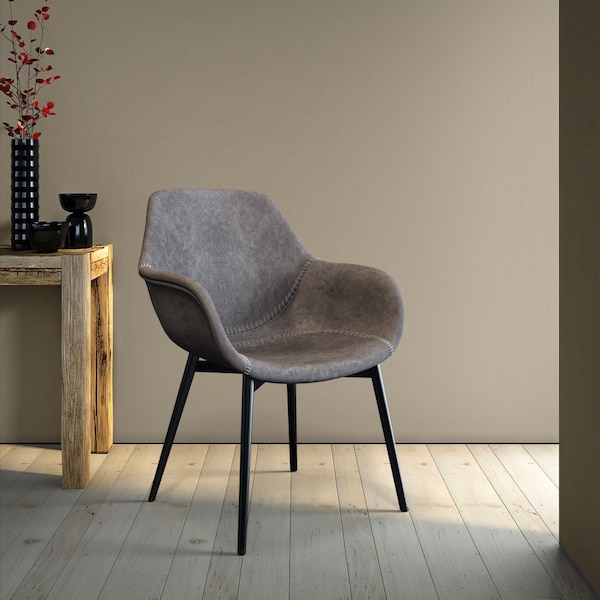 Leisuremod Markley Modern Leather Dining Arm Chair with Metal Legs, Grey - EC26GR