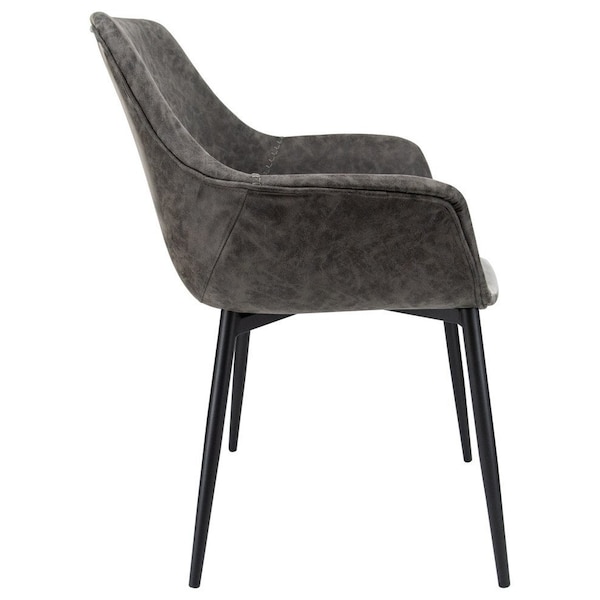 Leisuremod Markley Modern Leather Dining Arm Chair with Metal Legs, Grey - EC26GR