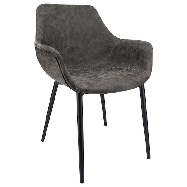 Leisuremod Markley Modern Leather Dining Arm Chair with Metal Legs, Grey - EC26GR