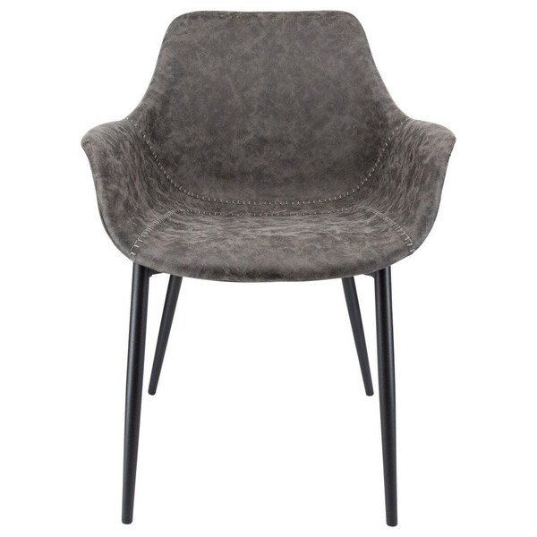 Leisuremod Markley Modern Leather Dining Arm Chair with Metal Legs, Grey - EC26GR