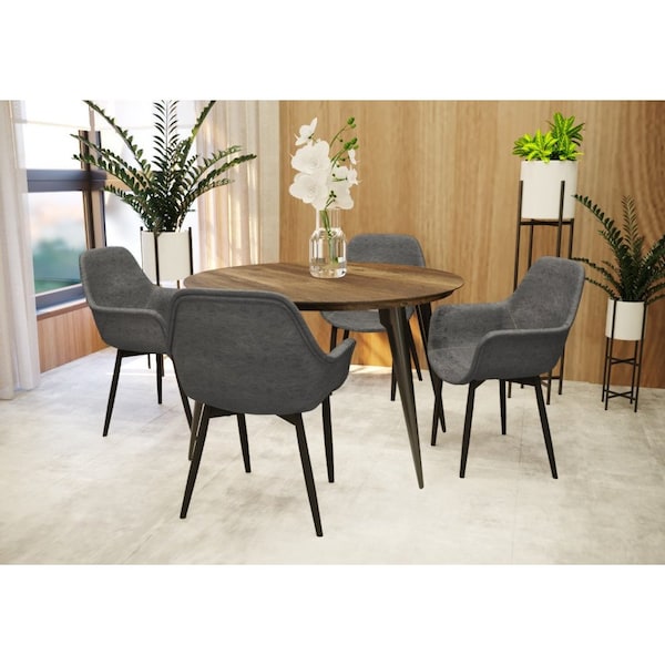 Leisuremod Markley Modern Leather Dining Arm Chair with Metal Legs, Grey - EC26GR