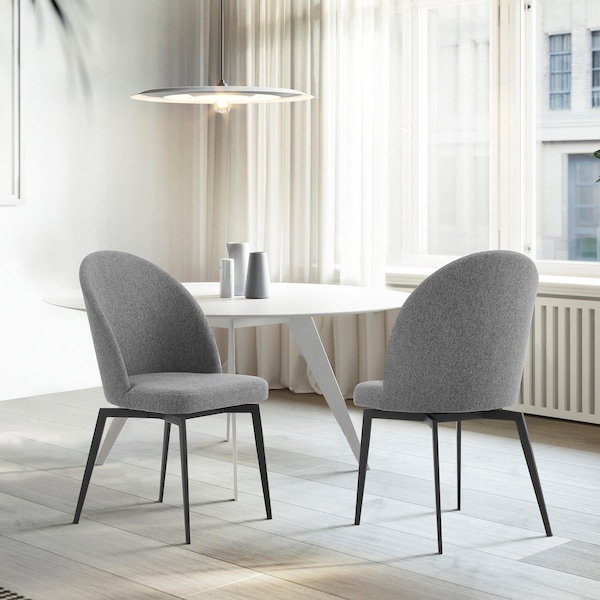 Armen Living Sunny Swivel Gray Fabric and Metal Dining Room Chairs - Set of 2 - LCSNSIGR