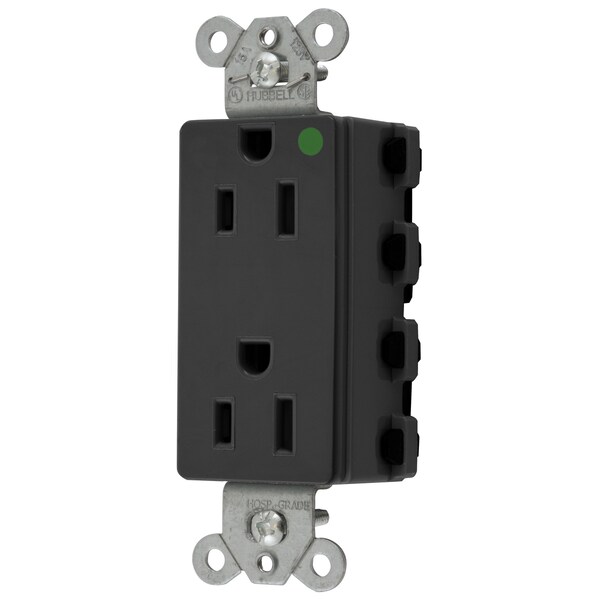 Hubbell Wiring Device-Kellems Straight Blade Devices, Receptacles, Style Line Decorator, SNAPConnect, Hospital Grade, 15A 125V, 2-Pole 3- Wire Grounding, 5-15R, Nylon, Black, USA - SNAP2172BKNA