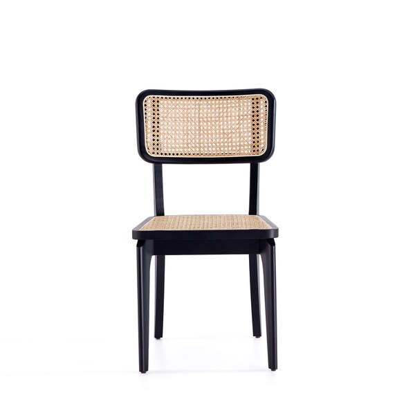 Manhattan Comfort Giverny Dining Chair in Black and Natural Cane, Set of 2 - DCCA04-BK