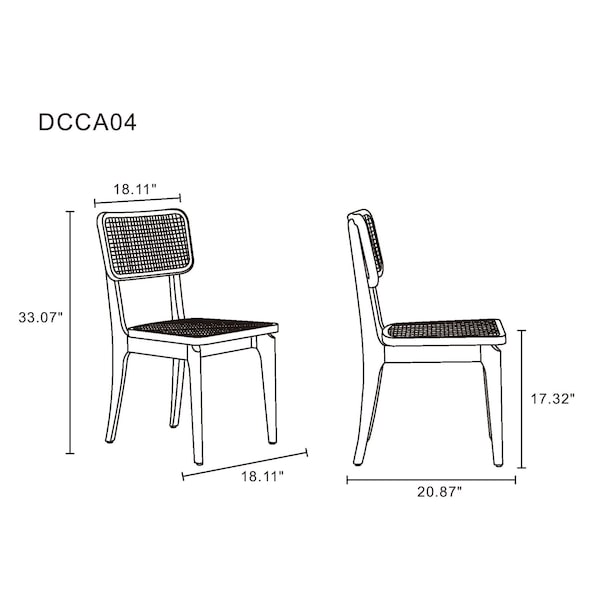 Manhattan Comfort Giverny Dining Chair in Black and Natural Cane, Set of 2 - DCCA04-BK