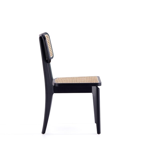 Manhattan Comfort Giverny Dining Chair in Black and Natural Cane, Set of 2 - DCCA04-BK