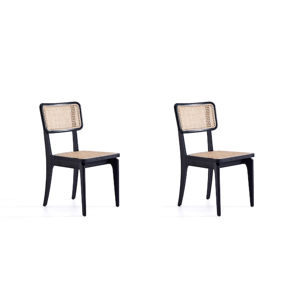 Manhattan Comfort Giverny Dining Chair in Black and Natural Cane, Set of 2 - DCCA04-BK