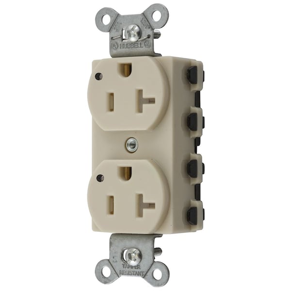 Hubbell Wiring Device-Kellems Straight Blade Devices, Receptacles, Duplex, SNAPConnect, Tamper Resistant, LED Indicator, 20A 125V, 2-Pole 3-Wire Grounding, 5-20R, Nylon, Ivory, USA - SNAP5362ILTRA