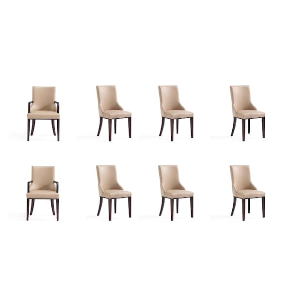 Manhattan Comfort Shubert 8-Piece Faux Leather and Velvet Dining Chair Set in Tan - 8-DC055AR-TN