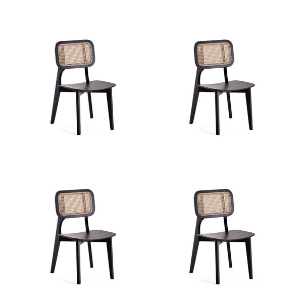 Manhattan Comfort Versailles Square Dining Chair in Black and Natural Cane, Set of 4 - 2-DCCA01-BK