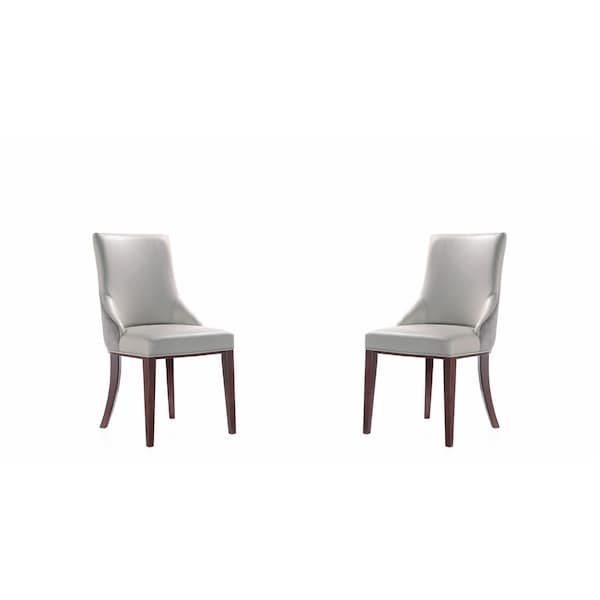 Manhattan Comfort Shubert Faux Leather and Velvet Dining Chair in Light Grey - Set of 2 - DC055-LG