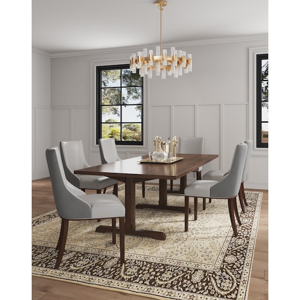 Manhattan Comfort Shubert Faux Leather and Velvet Dining Chair in Light Grey - Set of 2 - DC055-LG
