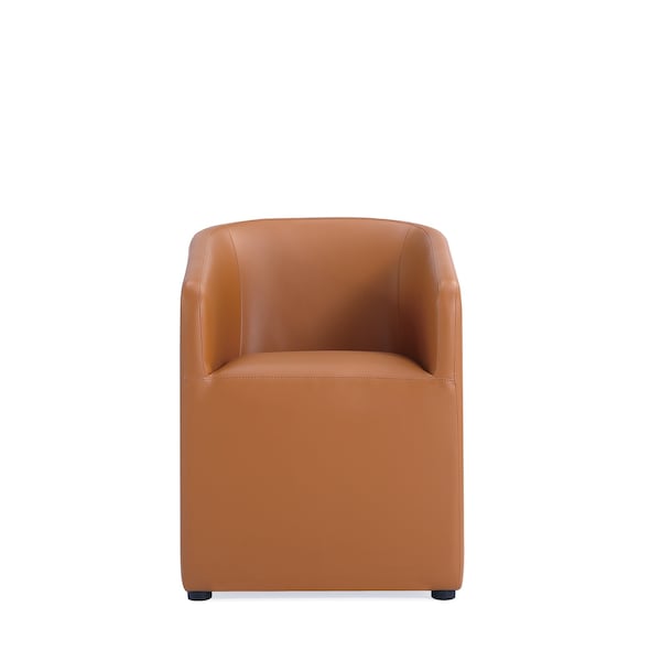 Manhattan Comfort Anna Round Faux Leather Dining Armchair in Saddle - DC059AR-SA