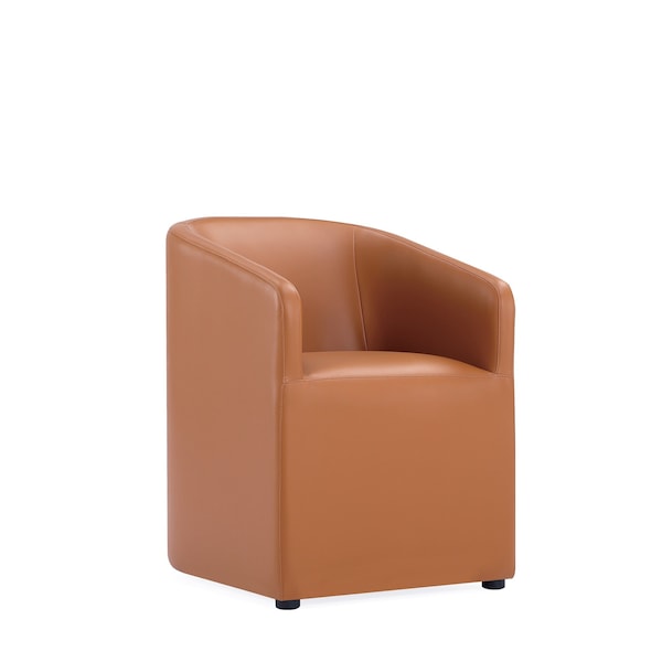 Manhattan Comfort Anna Round Faux Leather Dining Armchair in Saddle - DC059AR-SA