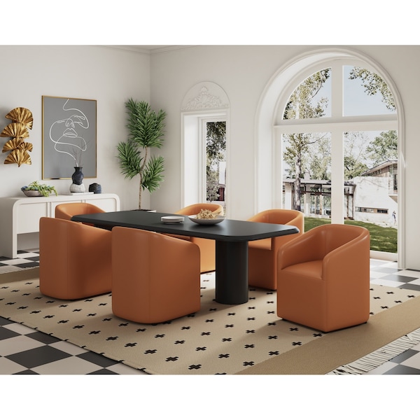 Manhattan Comfort Anna Round Faux Leather Dining Armchair in Saddle - DC059AR-SA