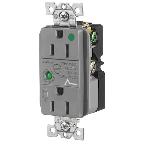 Hubbell Wiring Device-Kellems Hospital Grade Surge Suppression Receptacle, Duplex, 15A 125V, 5-15R, Gray - HBL8262GYSA