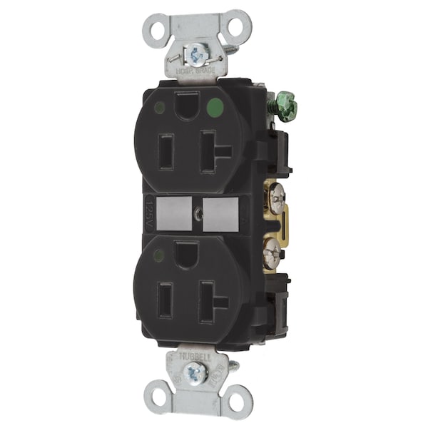Hubbell Wiring Device-Kellems Straight Blade Devices, Duplex Receptacle, Hubbell-Pro, Hospital Grade, LED Indicator, 20A 125V, 2-Pole 3-Wire Grounding, 5-20R, Black - 8300BKL