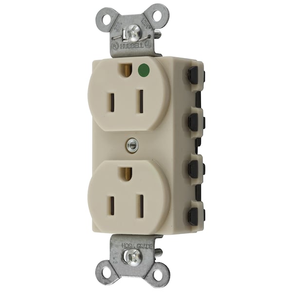 Hubbell Wiring Device-Kellems Straight Blade Devices, Receptacles, Duplex, SNAPConnect, Hospital Grade, 15A 125V, 2-Pole 3-Wire Grounding, 5-15R, Nylon, Ivory, USA - SNAP8200INA