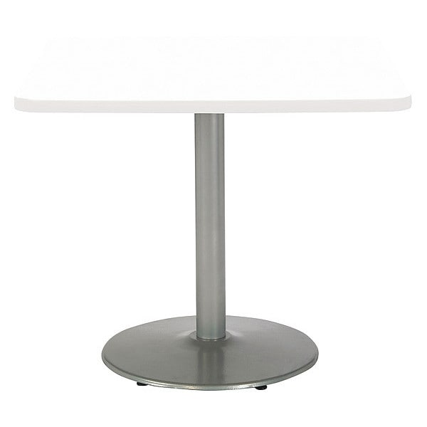 Kfi Square Ped Table, Designer Wh/Silver, 42"x42"x29", 42" W, 42" L, 29" (Cafe Height) H, HPL Top - T42SQ-B1922-SL-D354