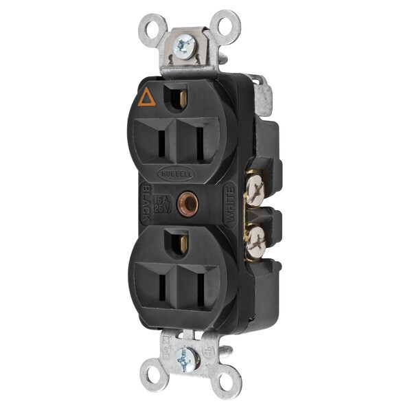 Hubbell Wiring Device-Kellems Straight Blade Devices, Receptacles, Duplex, Hubbell-Pro Heavy Duty, 2-Pole 3-Wire Grounding, 15A 125V, 5-15R, Black, Single Pack, Isolated Ground. - CR5252IGBK