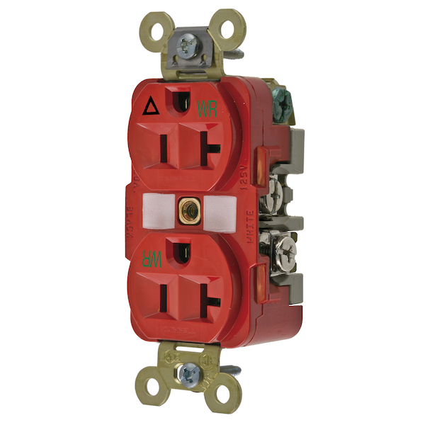 Hubbell Wiring Device-Kellems Straight Blade Devices, Receptacles, Weather Resistant Duplex, Commercial/Industrial Grade, Isolated Ground, 20A 125V, 2-Pole 3-Wire Grounding, 5-20R - IG5362RWR