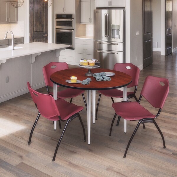 Regency Kahlo Round Table & Chair Sets, 48 W, 48 L, 29 H, Wood, Metal, Plastic Top, Cherry - TPL48RNDCHCM47BY