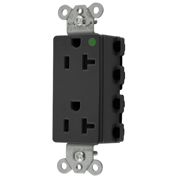 Hubbell Wiring Device-Kellems Straight Blade Devices, Receptacles, Style Line Decorator, SNAPConnect, Hospital Grade, 20A 125V, 2-Pole 3- Wire Grounding, 5-20R, Nylon, Black, USA - SNAP2182BKNA