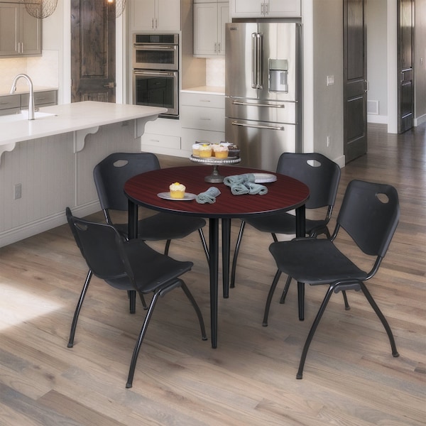 Regency Kahlo Round Table & Chair Sets, 36 W, 36 L, 29 H, Wood, Metal, Plastic Top, Mahogany - TPL36RNDMHBK47BK