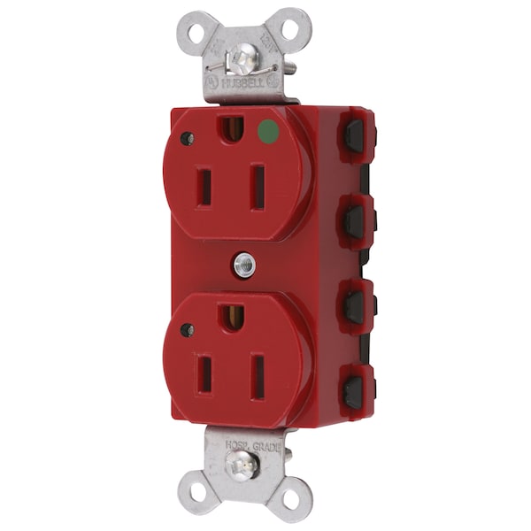 Hubbell Wiring Device-Kellems Straight Blade Devices, Receptacles, Duplex, SNAPConnect, Hospital Grade, LED Indicator, 15A 125V, 2-Pole 3-Wire Grounding, 5-15R, Nylon, Red - SNAP8200RL