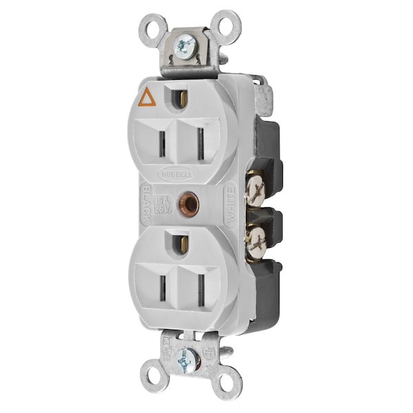 Hubbell Wiring Device-Kellems Straight Blade Devices, Receptacles, Duplex, Hubbell-Pro Heavy Duty, 2-Pole 3-Wire Grounding, 15A 125V, 5-15R, Office White, Isolated Ground. - CR5252IGOW