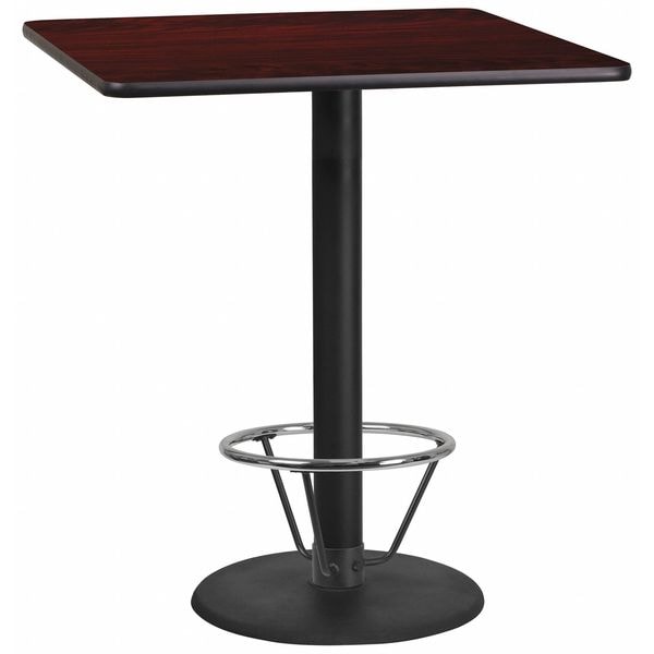 Flash Furniture Square Laminate Table, 36" W, 36" L, 43.125" H, Laminate Top, Wood Grain - XU-MAHTB-3636-TR24B-4CFR-GG