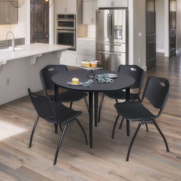 Regency Kahlo Round Table & Chair Sets, 48 W, 48 L, 29 H, Wood, Metal, Plastic Top, Grey - TPL48RNDGYBK47BK
