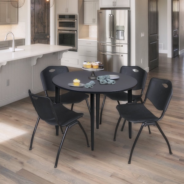 Regency Kahlo Round Table & Chair Sets, 48 W, 48 L, 29 H, Wood, Metal, Plastic Top, Grey - TPL48RNDGYBK47BK