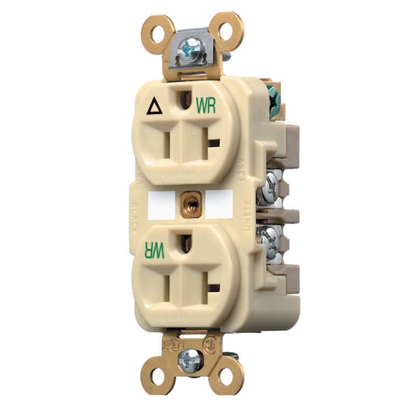 Hubbell Wiring Device-Kellems Straight Blade Devices, Receptacles, Weather Resistant Duplex, Commercial/Industrial Grade, Isolated Ground, 20A 125V, 2-Pole 3-Wire Grounding, 5-20R - IG5362IWR