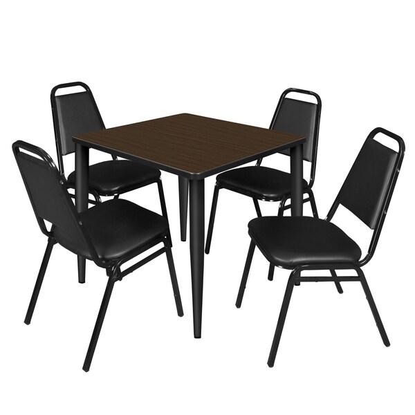 Regency Square Kahlo Breakroom Table W/ 4 Restaurant Stack Chairs, 30 in W, 30 in L, Neo Walnut - TPL3030NWBK29BK