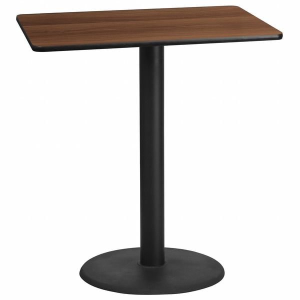 Flash Furniture Rectangle Walnut Table, Rctngl w/Round Base, 30"x42", 30" W, 42" L, 43.125" H, Laminate Top - XU-WALTB-3042-TR24B-GG