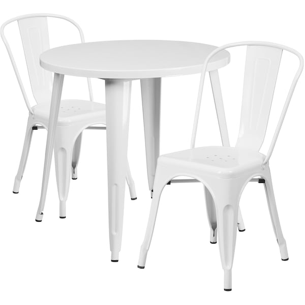 Flash Furniture Round 30" W, 30" L, 29.5" H, Metal Top, White - CH-51090TH-2-18CAFE-WH-GG