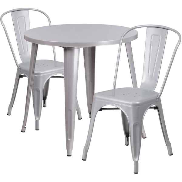 Flash Furniture Round 30" W, 30" L, 29.5" H, Metal Top, Grey - CH-51090TH-2-18CAFE-SIL-GG