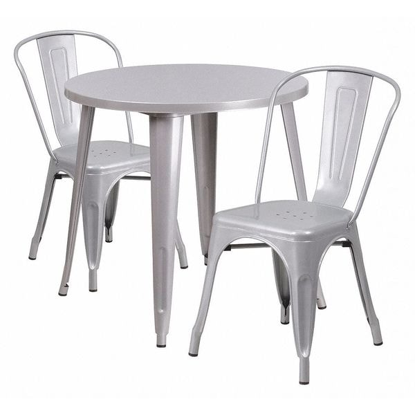 Flash Furniture Round 30" W, 30" L, 29.5" H, Metal Top, Grey - CH-51090TH-2-18CAFE-SIL-GG