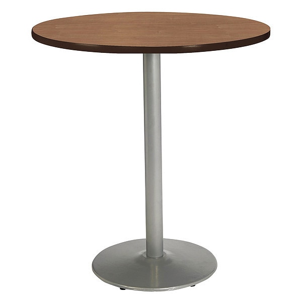 Kfi Round KFI Mode 42" Round Top Breakroom Table, River Cherry Finish, Round Silver Base, Bistro Height - T42RD-B1922-SL-7937-38