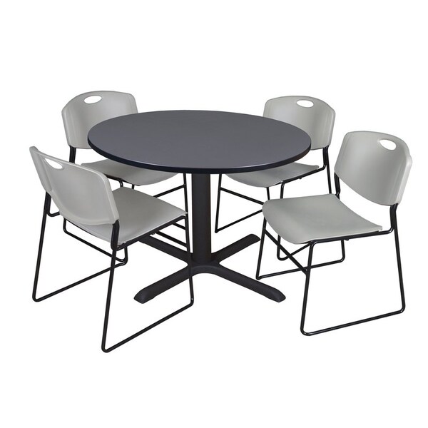 Cain Round Tables > Breakroom Tables > Cain Round Table & Chair Sets, Wood|Metal|Polypropylene Top, Grey - TB48RNDGY44GY