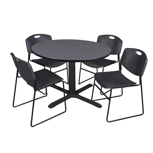 Cain Round Tables > Breakroom Tables > Cain Round Table & Chair Sets, Wood|Metal|Polypropylene Top, Grey - TB48RNDGY44BK